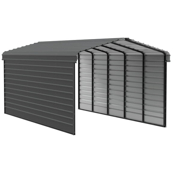 Arrow 12 x 24 x 9 ft Charcoal Steel Carport With 2 Side Wall Kits