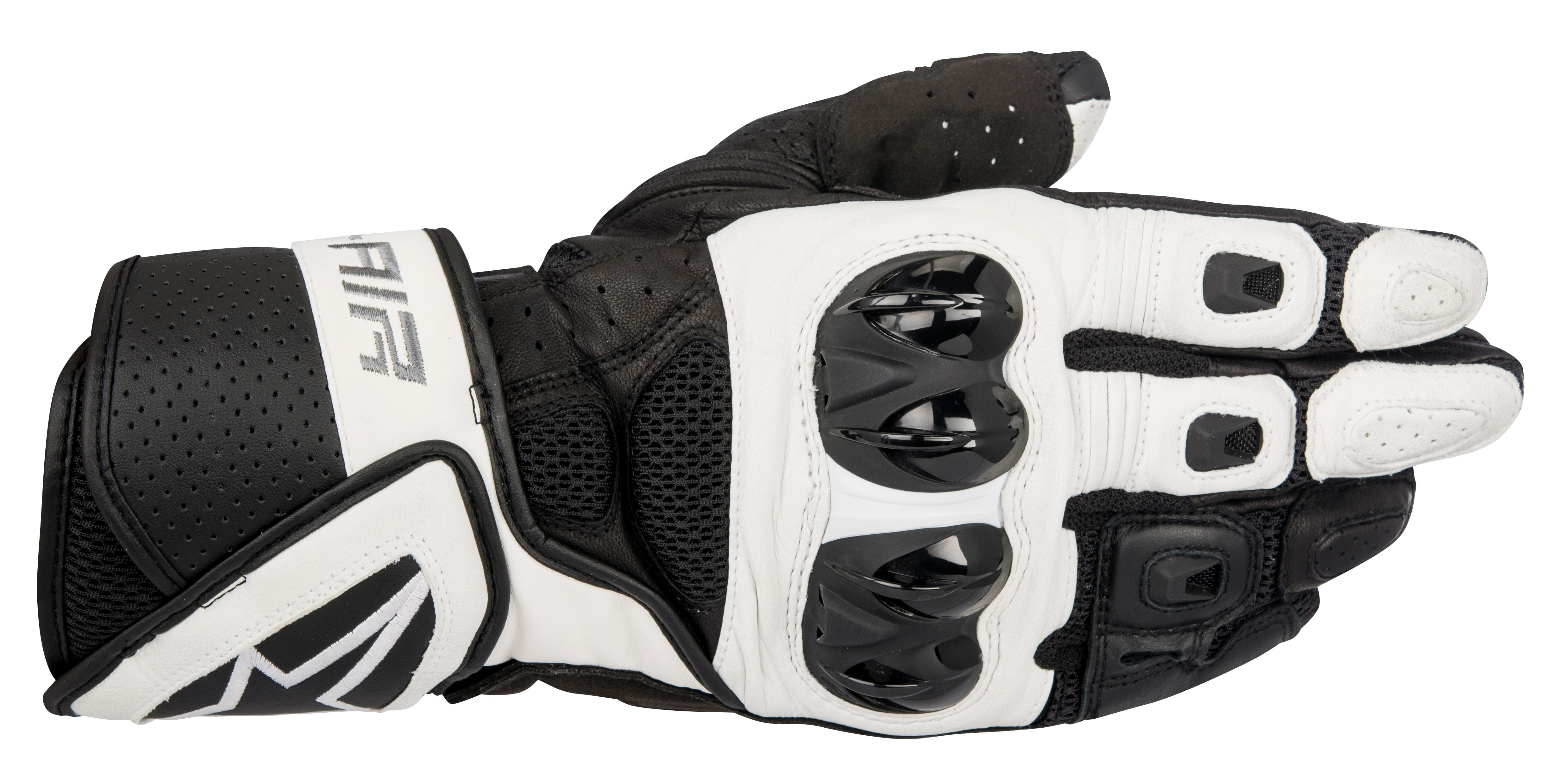 JET Motorcycle Motorbike Gloves Premium Full Leather Gauntlet Race Hard Knuckle Gloves M, Black//White