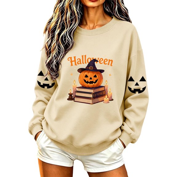 ZGRBOU Sweatshirts for Women Cute Ghost Reading Books Print Shirts Fall Crew Neck Long Sleeve Pullover Tops 2026