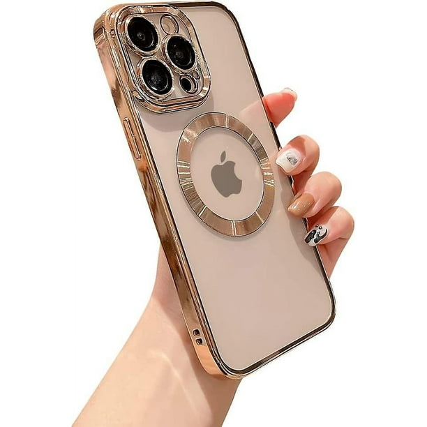 Para Iphone 13 Pro Max Funda magnética transparente con protector de lente de cámara Protección completa Magsafe Silicona electrochapada Red a prueba de polvo Protección a prueba de golpes