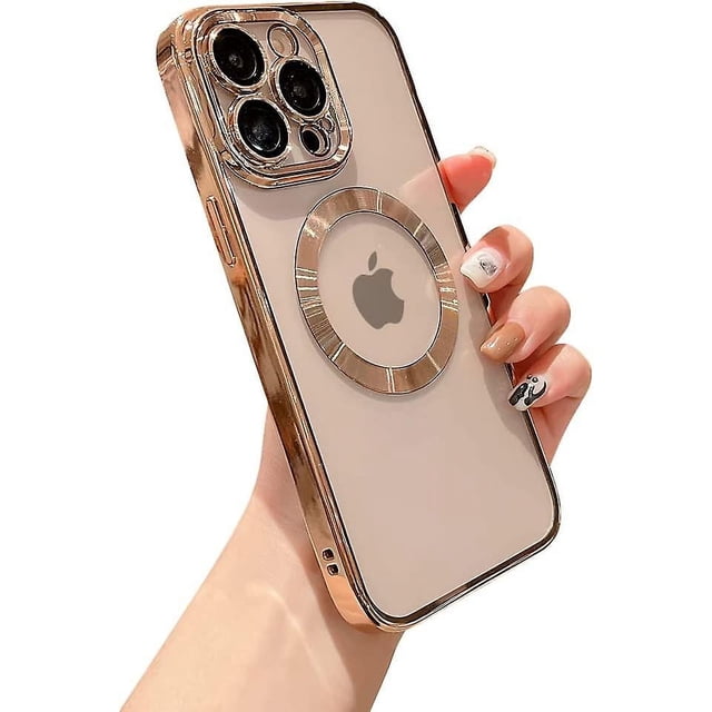 Para Iphone 13 Pro Max Funda magnética transparente con protector de lente de cámara Protección completa Magsafe Silicona electrochapada Red a prueba de polvo Protección a prueba de golpes