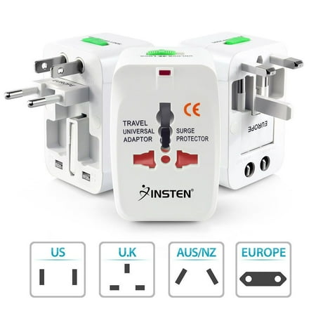 Insten Universal All-In-One (US UK EU AU) World Wide International Travel Charger Adapter Plug White