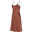 thumbnail image 5 of Women's Satin Long Nightgown Adjustable Spaghetti Strap Silky Sleepwear Dress Elegant V Neck Side Split Summer Pajama Dresses, 5 of 6