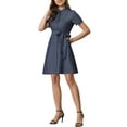 thumbnail image 4 of MODA NOVA Juniors Button Down Short Sleeve Denim Shirt Midi Dress with Belt, 4 of 5