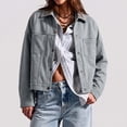 thumbnail image 2 of vdgthytj Jackets for Women Snap Button Lapel Collar Long Sleeve Cropped Fashion Fall Casual Outerwear with Chest Pockets(X-Large,Sky Blue), 2 of 9