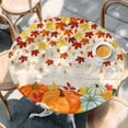 thumbnail image 2 of Orange Pumpkin Fall Round Tablecloth, Fitted Table Cover with Elastic for 45"-54" Round Tables, Thanksgiving Maple Leaf Farmhouse Table Cloth Outdoor Indoor Dinning Party Waterproof Tablecloths, 2 of 7