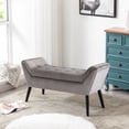 thumbnail image 3 of Foredo Velvet Upholstered Accent Bench with Arms, Gray, 3 of 8
