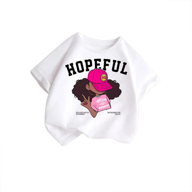 LUOGENLI T-Shirt pour Filles, Mignon Graphique, Col Rond, Manches Courtes, Été, Décontracté, Longueur Genou, Blanc, 3-4 Ans