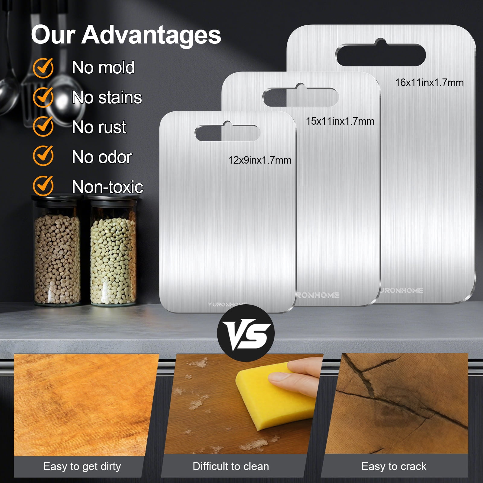 YuronHome Titanium Cutting Boards For Kitchen, 100% Pure Cut Titanium Cutting Board, Food Grade Quality,Easy To Clean And Will Not Absorb Odors, Suitable For Kitchen Or Outdoor Camping
