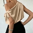 thumbnail image 5 of Women's One Shoulder Satin Blouse Summer Oversized Plain Tie Sleeveless Shirts Elegant Lightweight Office Business Tops Khaki, 5 of 6