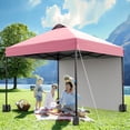 thumbnail image 3 of 10x10 FT Pop Up Canopy Tent-Outdoor Shelter with Vented Roof and Removable Sidewall-UPF 50 Plus Sun Protection-Quick Setup Design-Includes Roller Carry Bag Sandbags Ropes Stakes-Peach Pink Canopy, 3 of 8