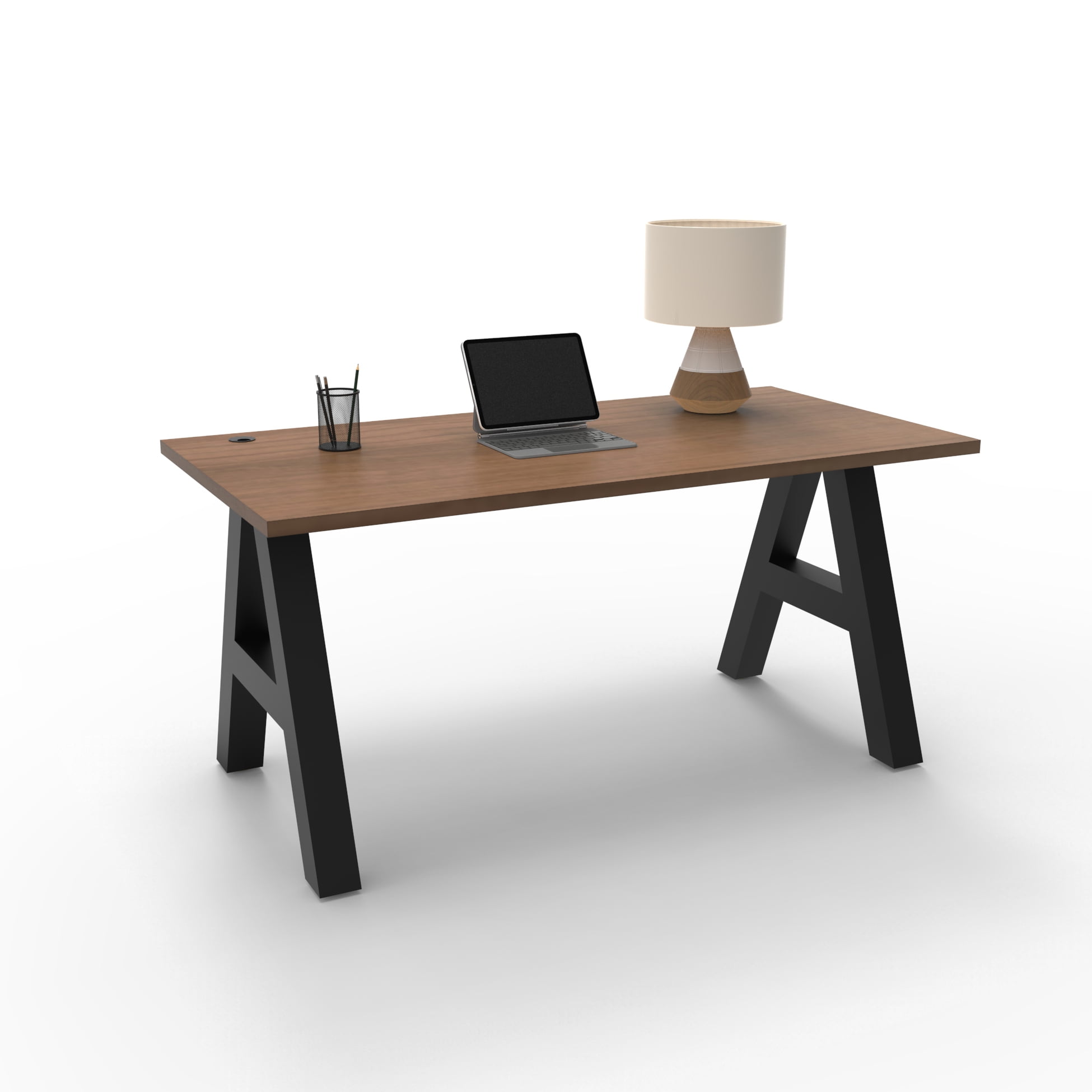 Serenity A-Frame Writing Desk for Home and Office, 66"x30" with Walnut Pattern Top, Black Frame