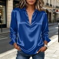 thumbnail image 6 of Qgtaibl Women's Satin Work Blouse Collar V Neck Long Sleeve Casual Business Shirts Solid Color Loose Fit Comfy Dressy Tops Blue L, 6 of 9