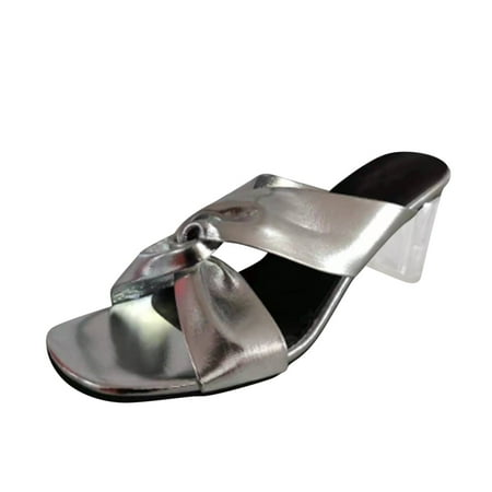 

Follure Girl women s casual shoes Fashion Big Size Block Heel Square Toe Open Toe High Heel Sandals And Slippers Silver 38