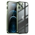 thumbnail image 1 of ELEHOLD for iPhone 12 Pro 6.1 Inch Case with Buckle Safety Lock, Slim Metal Bumper Frame Matte Clear PC Back Glass Lens Film All-Inclusive Camera Lens Full Protection Case for iPhone 12 Pro,Green, 1 of 8