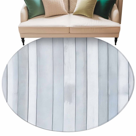 Round Rugs 5 Ft, Blue Grey Wood Plank Non Slip Area Rugs for Kitchen Bedroom Entryway, Farmhouse Wooden Grain Rustic Washable Carpet Runner Rug Floor Mats for Bedroom Home Decor