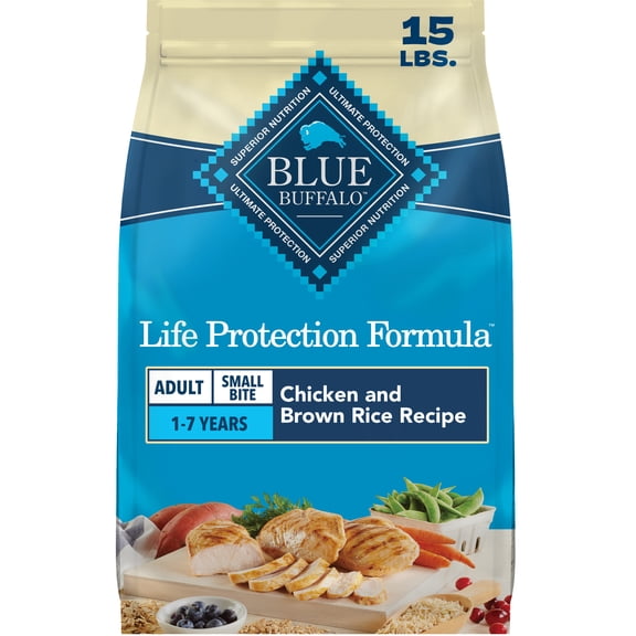 Blue Buffalo Life Protection Formula Small Bite Chicken and Brown Rice Dry Dog Food for Adult Dogs, Whole Grain, 30 lb. Bag