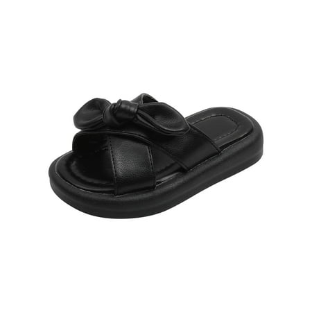 

Honeeladyy Toddler Kid Shoes Toddler Shoes Baby Girls Cute Fashion Solid Color Bow Non-slip Soft Sole Beach Sandals Slippers Black Clearance under 5$