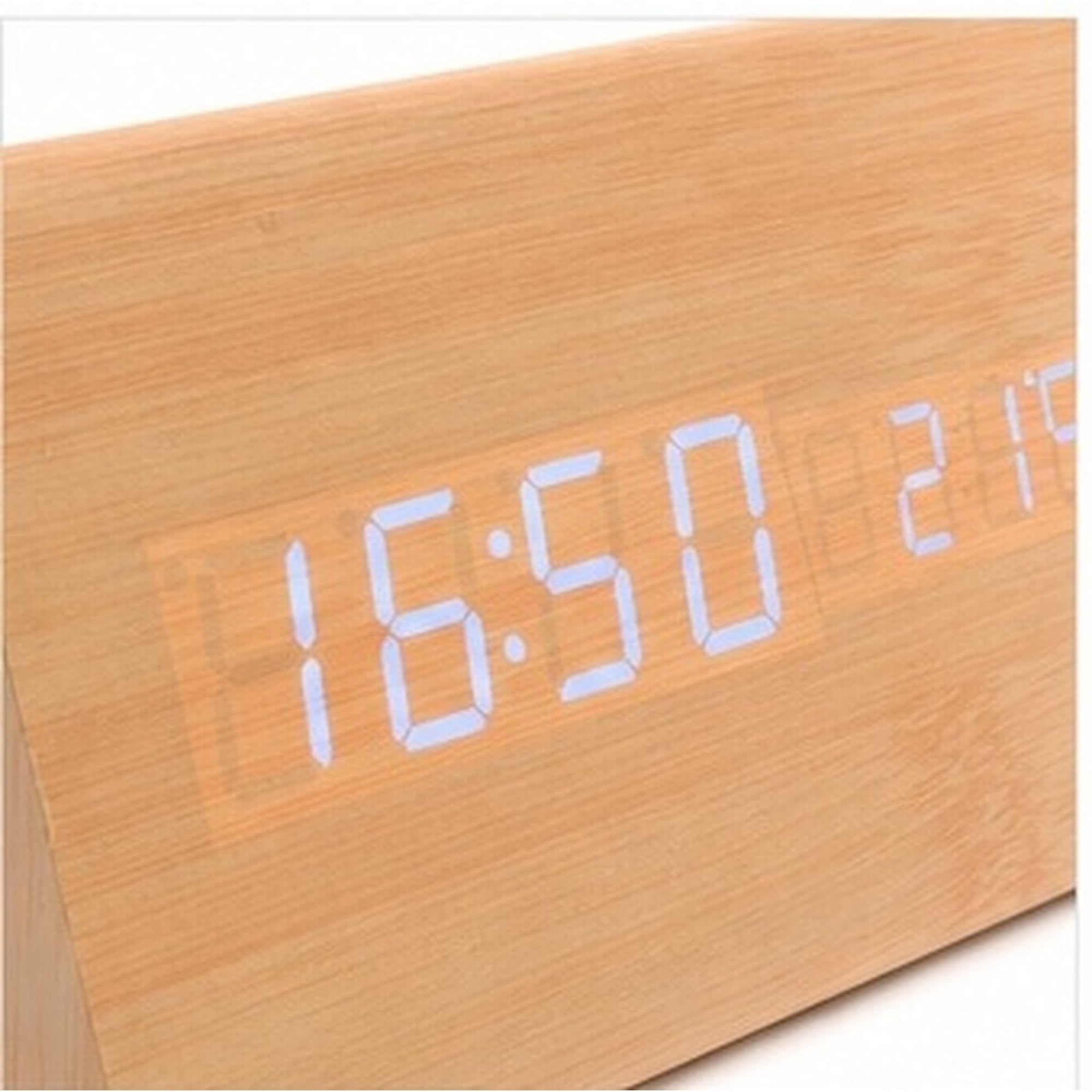 BESTYASH Blue LED Wooden Alarm Clock with and Date Temperature Display - b 975 b 793 f 815 4 bde b