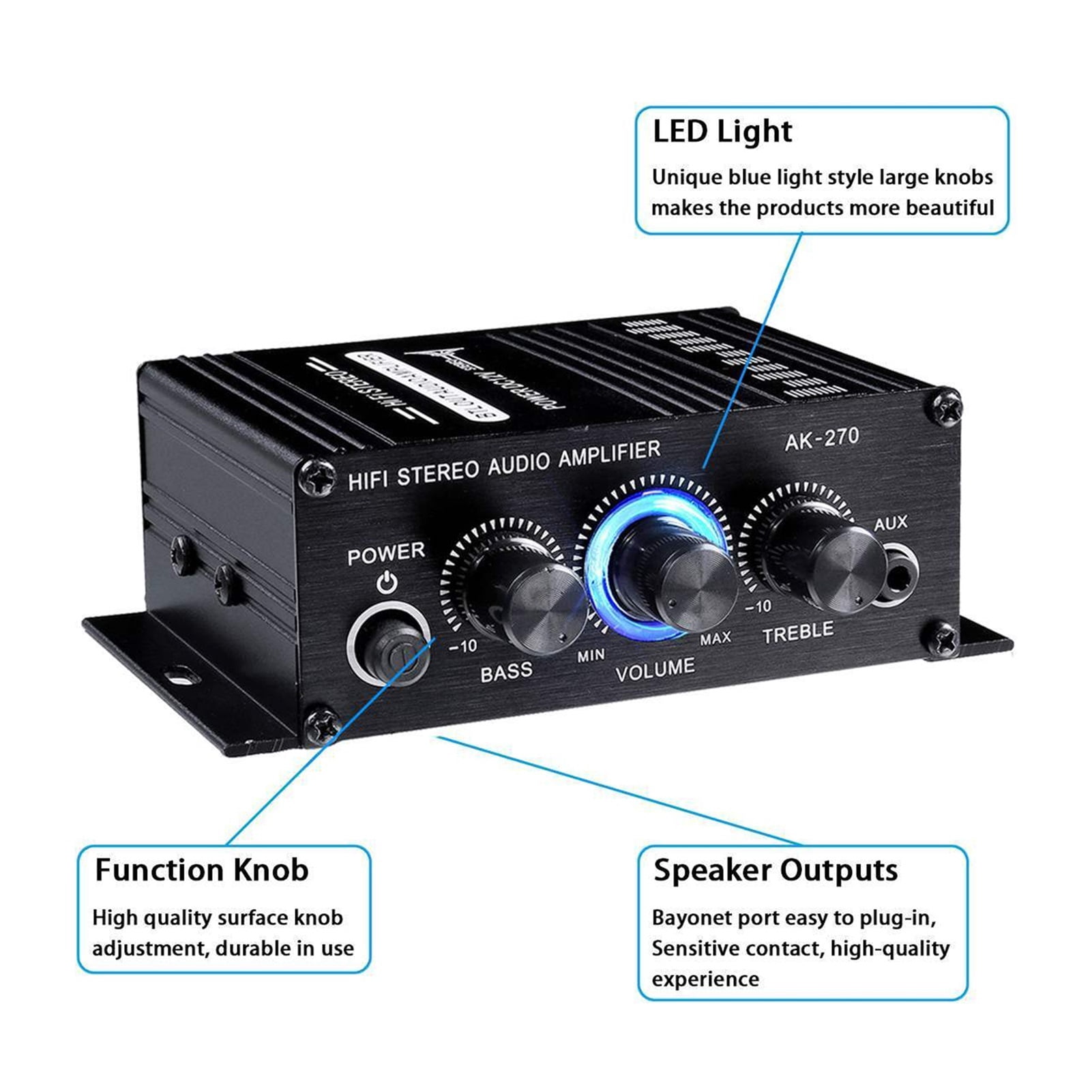 AK270 400W 12V Hifi Power Amplifier Stereo Home Car BASS Amp Music Player Car Speaker Class D Car Home Sound Power Amp ,Small Footprint