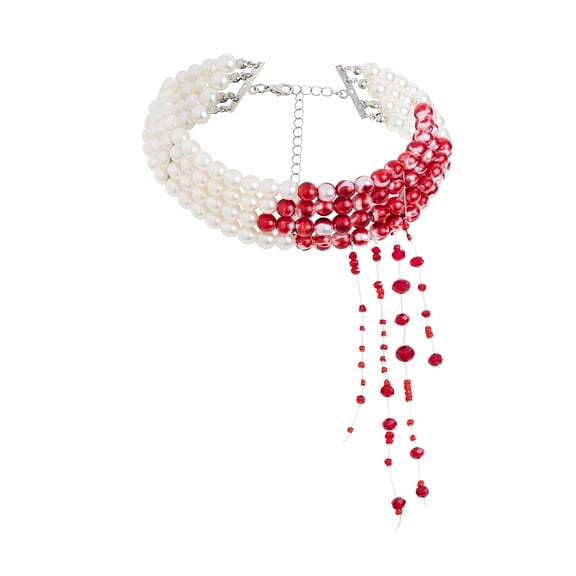 DESIGNICE Gothic Blood Pearl Necklace Dripping Bloody Choker Halloween Vampire Jewelry Faux Pearls Tassel Costume Accessory for Women Gothic Style