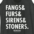 thumbnail image 2 of Women's Wednesday Fangs & Furs & Sirens & Stoners Racerback Tank Top Black Heather X Small, 2 of 4