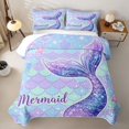thumbnail image 2 of Erosebridal Mermaid Princess Quilt Full for Boys Girls, Purple Fish Scales Full Bedspread Sets, 3-Piece, 2 of 7