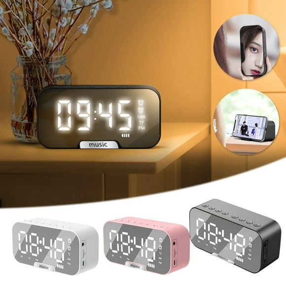 2025 New Alarm Clock Radio Clearance Led Mirror Digital Alarm Clock Big Time Display Table Alarm Clock Wireless Speaker Subwoofer Music Player Support Bluetooth Pink