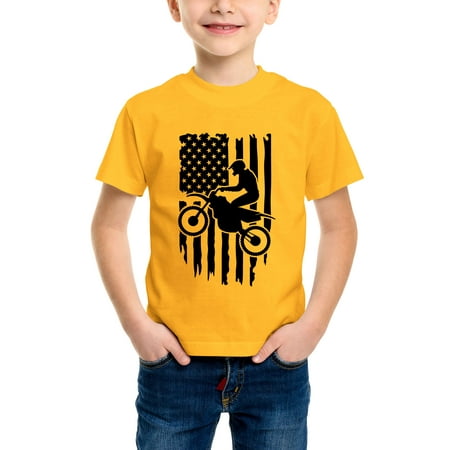 

Envmenst Boys Short Sleeve T-Shirt Dirt Bike US Flag Motorcycle Motocross Patriot Biker Graphic Kids Girls Cotton Tees Unisex Top