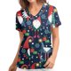 thumbnail image 1 of Blusa de manga corta con cuello en V para mujer, uniforme con bolsillos estampados de Navidad Pompotops hkajfhjk457721, 1 of 3