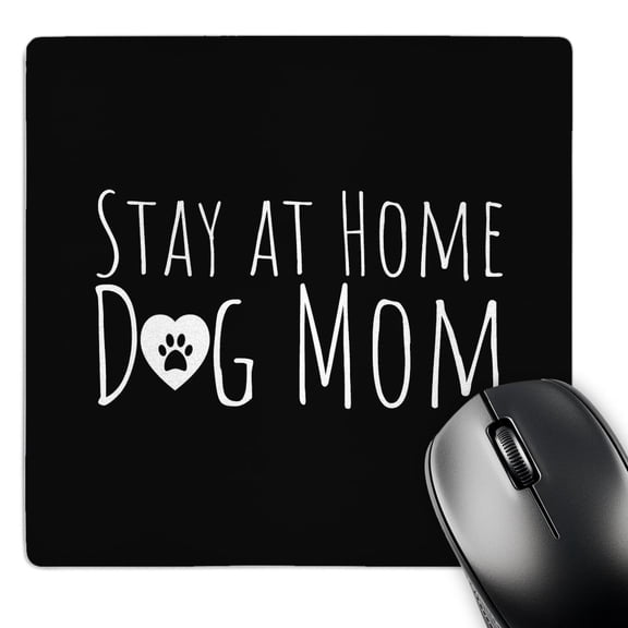 3dRose, Stay at home dog mom with paw in heart. White on black background., MousePad