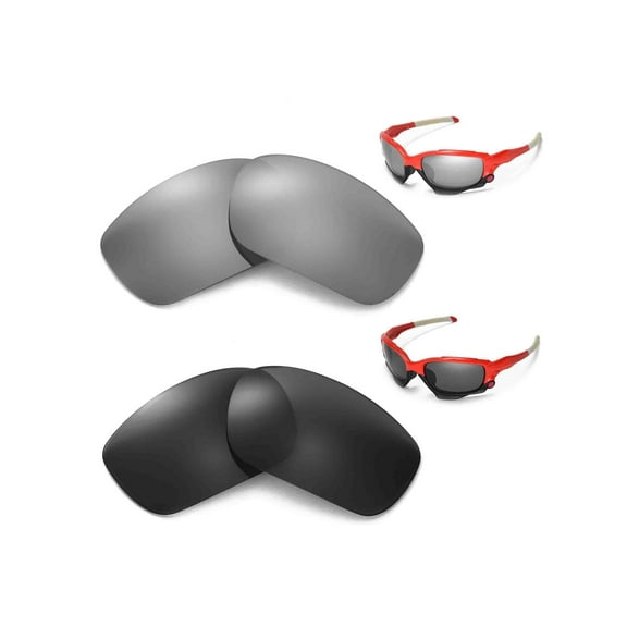 Walleva Polarized Titanium   Black Replacement Lenses For Oakley Racing Jacket Sunglasses