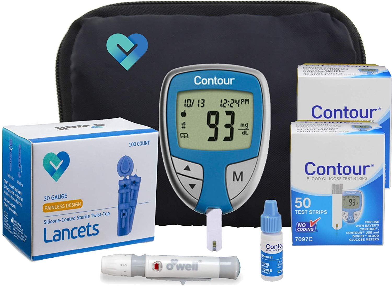 Contour Diabetes Blood Glucose Testing Kit Contour Meter, 100 Contour