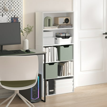 Furinno JAYA 5-Tier AdJUSTable Bookshelf 52 Inch Tall Bookcase White