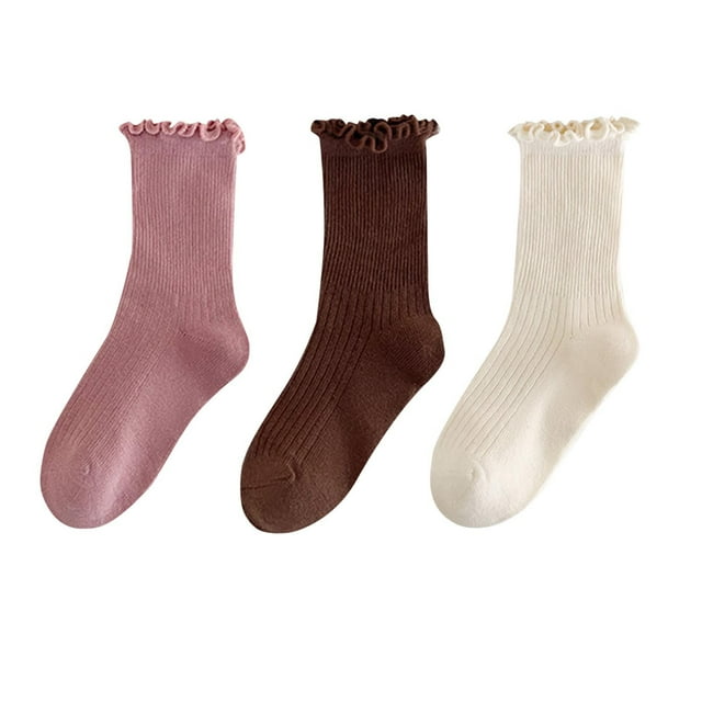 Lovzfmll Chaussettes pour Filles, Lot de 3 Paires Ruffle Chaussettes Plissées Empilées Mi-Mollet Chaussettes Montantes Chaussettes en Coton Douces pour Tout-Petits Enfants Hiver