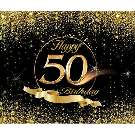 50th Birthday Backdrop Black Golden Birthday Backdrop 50th Birthday Party Decoration Men Women 50th Birthday Pictures Backdrop Birthday Video Studio Backdrop
