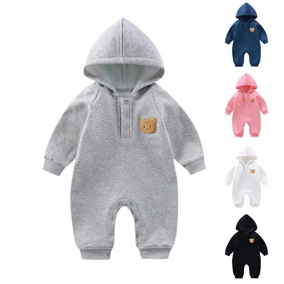 Ashirexll Toddler Velvet Romper Infant Hooded Outerwear Spring and Fall Teddy Bear Embroidered Hooded Zipper Romper for Infants Sports Color Block for Outdoor Activities