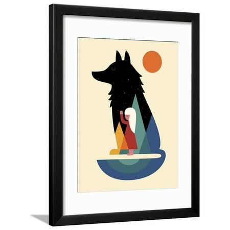 Best Friend Graphic Minimal Urban Hipster Wolf and Girl Illustration Framed Print Wall Art By Andy