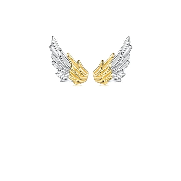 925 Sterling Silver Fashion Simple Gold Two-tone Wing Stud Earrings