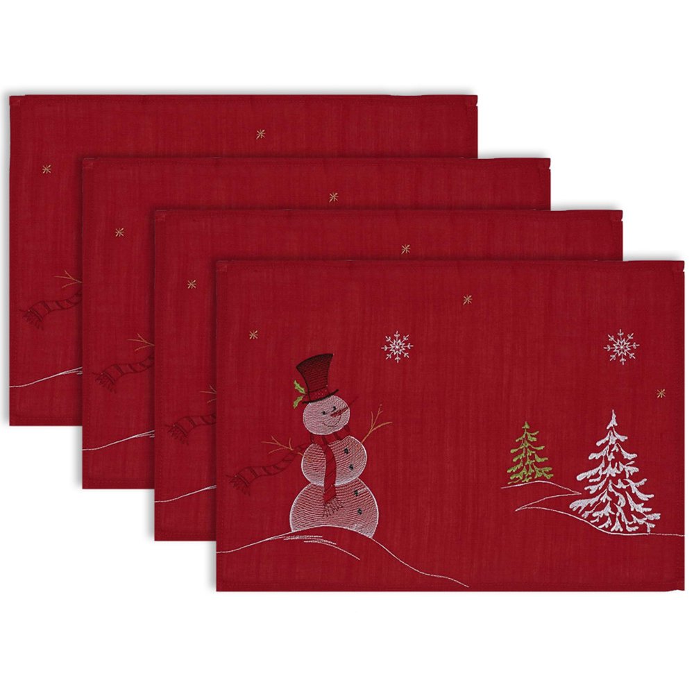 DII Embroidered Snowman Placemat (Set of 4), 19"x13", 100 Polyester