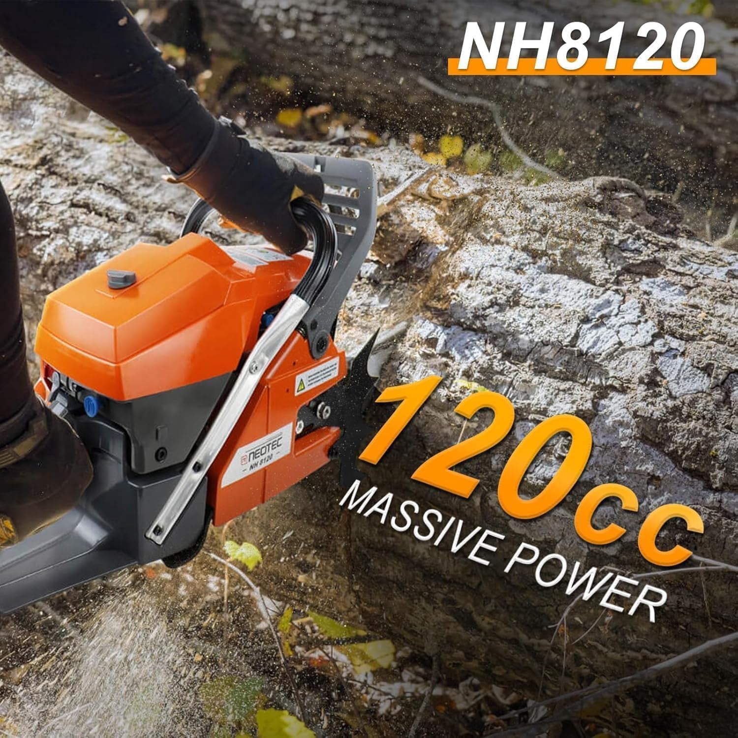 120cc Gas Powered Chainsaw 42 Inch Bar 8.4HP 6.2KW 2-Cycle Large Engine Gasoline Saw for Tree Cutting Firewood Logging Farming Ranching Land Clearing Timber Harvesting Heavy Duty Professional Motosi