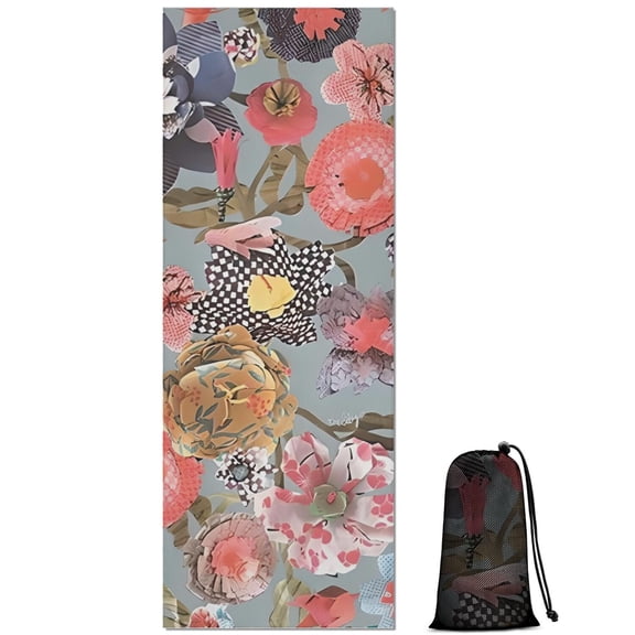Pioneer Flower Floral Print Pattern Hot Yoga Mat Towel Non Slip for Hot Yoga - Quick-Drying Yoga Mat Cover with 4 Corner Pockets with Travel Bag - Hot Yoga Towel Non Slip 70"x26"