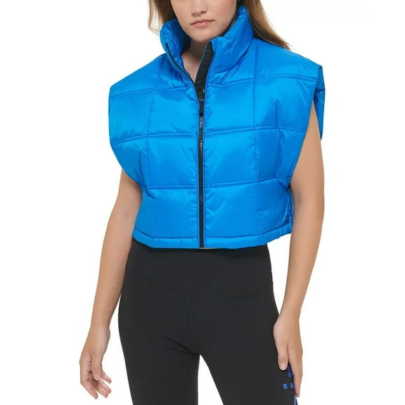 Calvin Klein Women's Cropped Mock-Neck Zip-up Vest Neon Blue Size XL MSRP $80