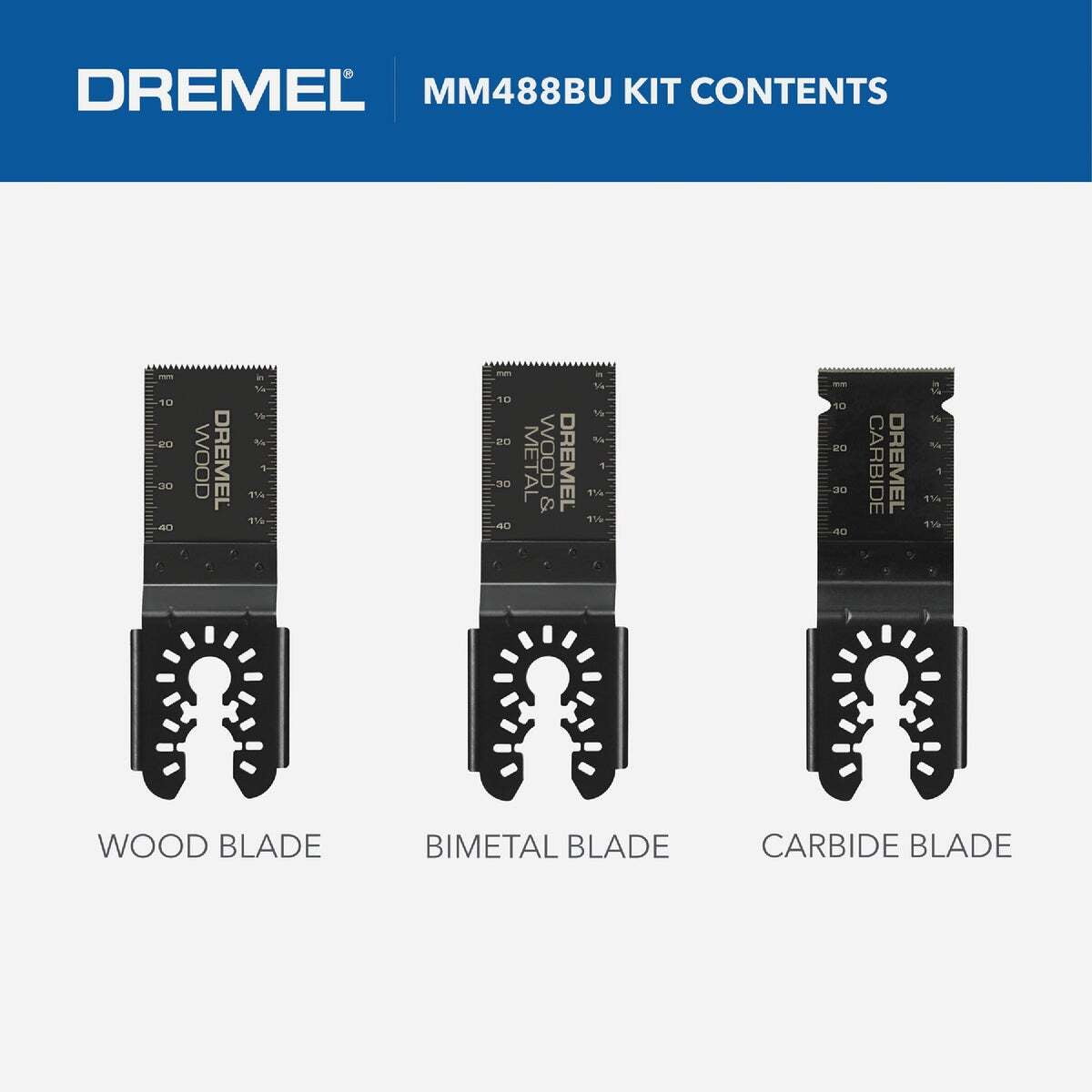 Robert Bosch Tool Corp MM488BU Dremel Multi-Max Universal Oscillating Tool Flush Cut Blade Variety Pack for Wood, Metal, Tile and Cement Black