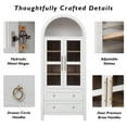 thumbnail image 3 of PAPROOS 71” H Tall Arched Pantry Storage Cabinet, Wood Kitchen Pantry Cabinet with 2 Large Drawers, 2 Glass Doors, Modern Farmhouse Hutch Cupboard with Adjustable Shelves for Dining Room, White, 3 of 11