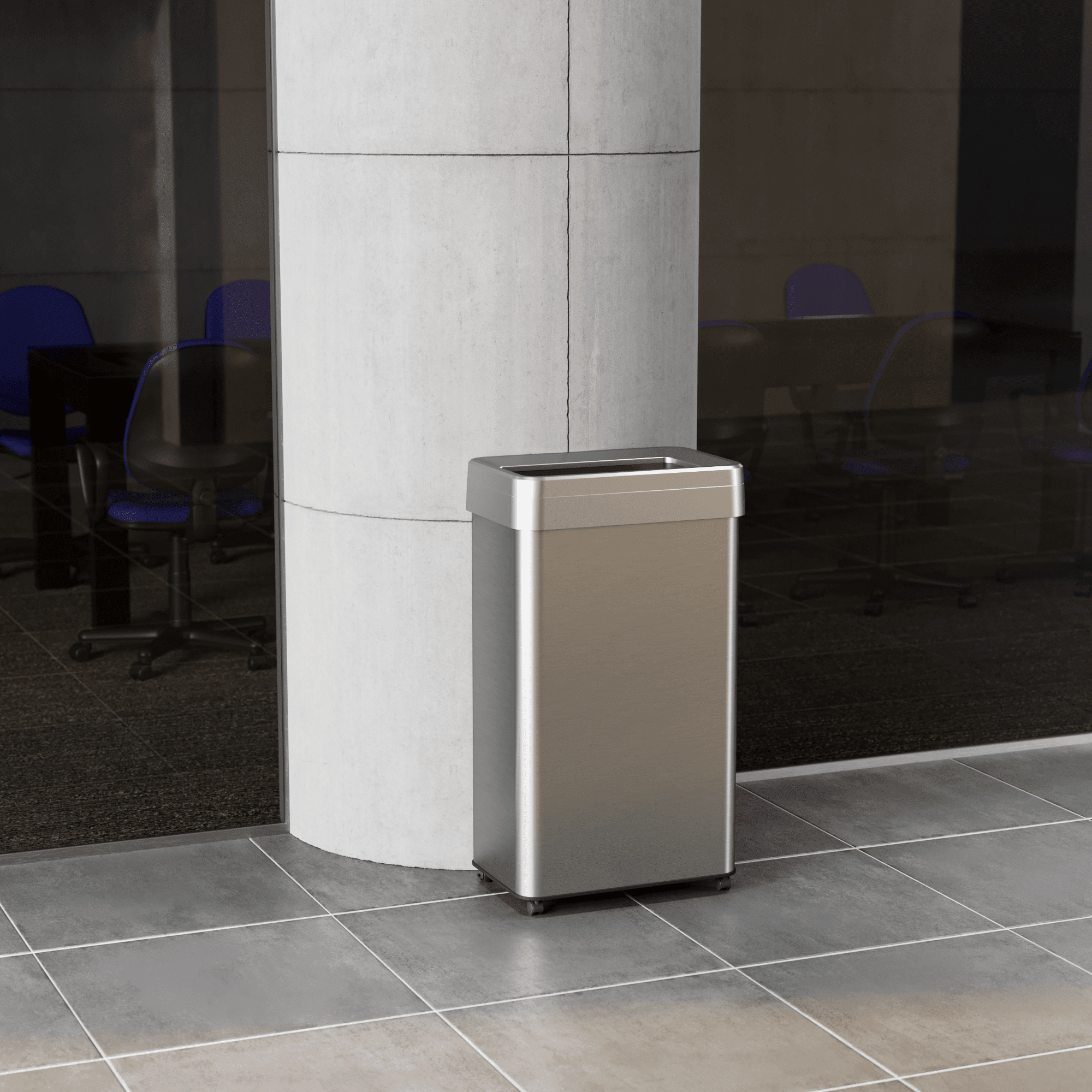 18 G Rectangular Open Top Kitchen Trash Can Recycle Bin with Wheels and Dual Odor Filters