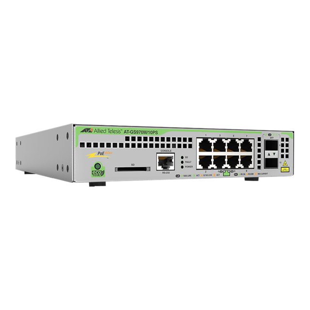Allied Telesis AT-GS970M-10PS-R-10 Géré 8 x 10-100-1000MBPS PoE Plus 2 x Liaison Montante SFP 1 Fixe AC PS