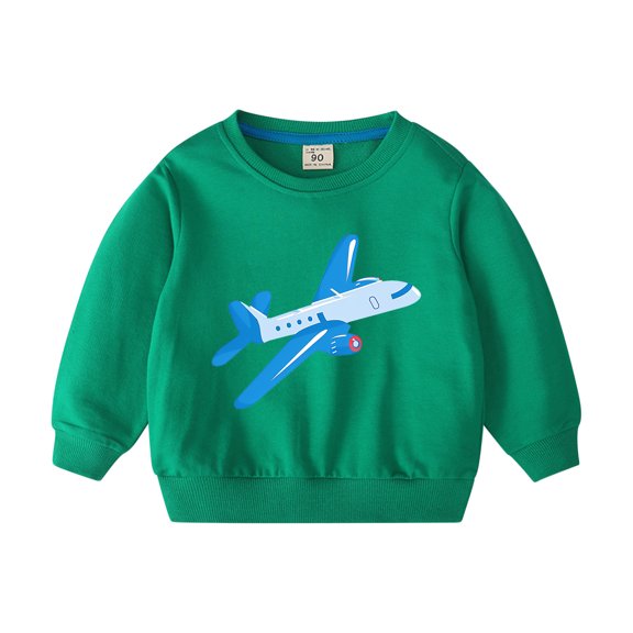 Zwiiyzr 2-10Years Toddler Baby Girl Boy Airplane Print Sweatshirt Long Sleeve Crewneck T-Shirt Fall Clothes Pullover Tops Green