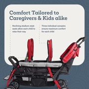 Foundations Compass Trio Triple Stroller, 3-Seat Tandem with Canopies and Reclining Seats, Red
