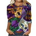 thumbnail image 2 of Meichang Women's 3/4 Sleeve Tops Mardi Gras Shirt Mardi Gras Mask Graphic T Shirts Round Neck Loose Fit Blouses Carnival Party Tee Tops, 2 of 5